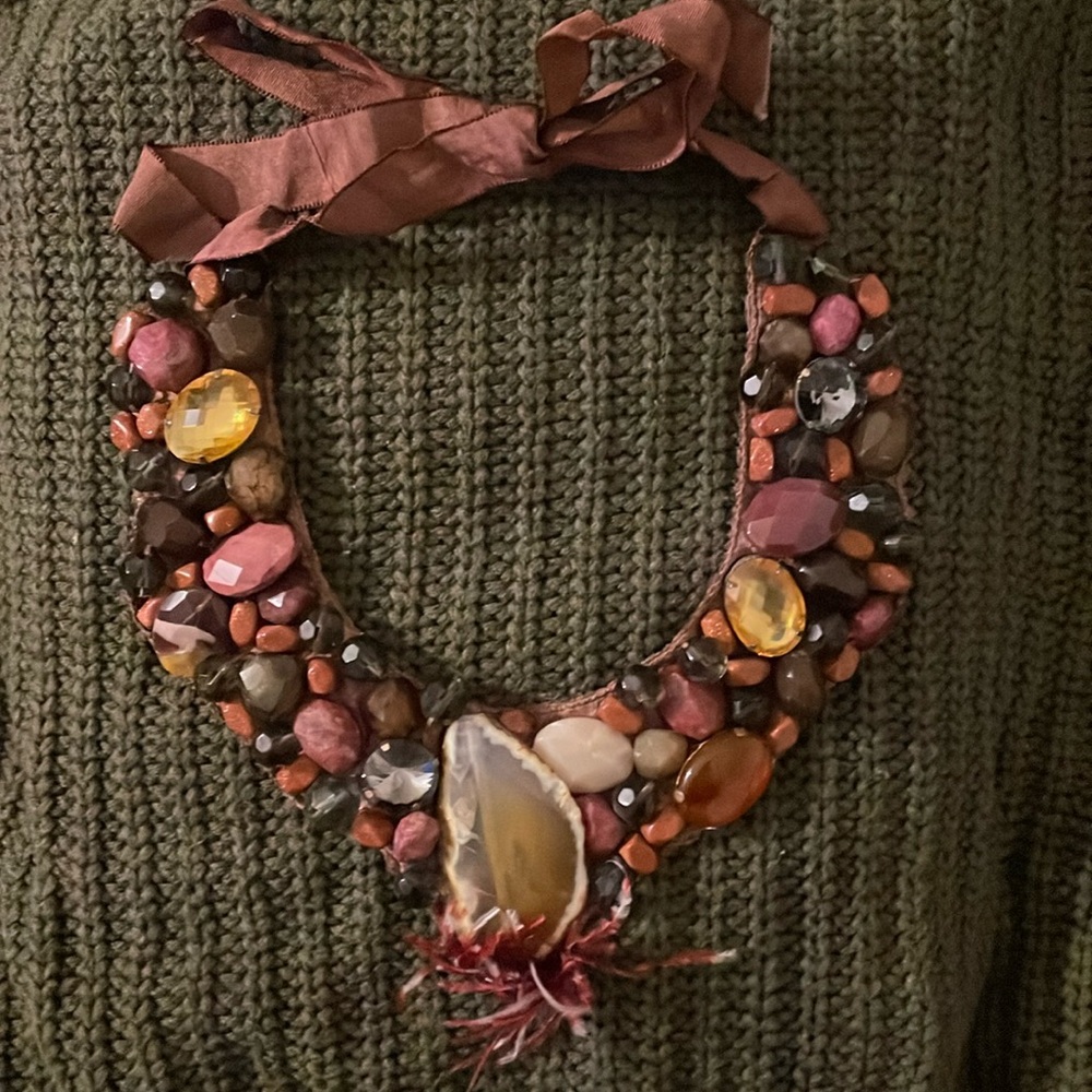 brown and mauve bib necklace
